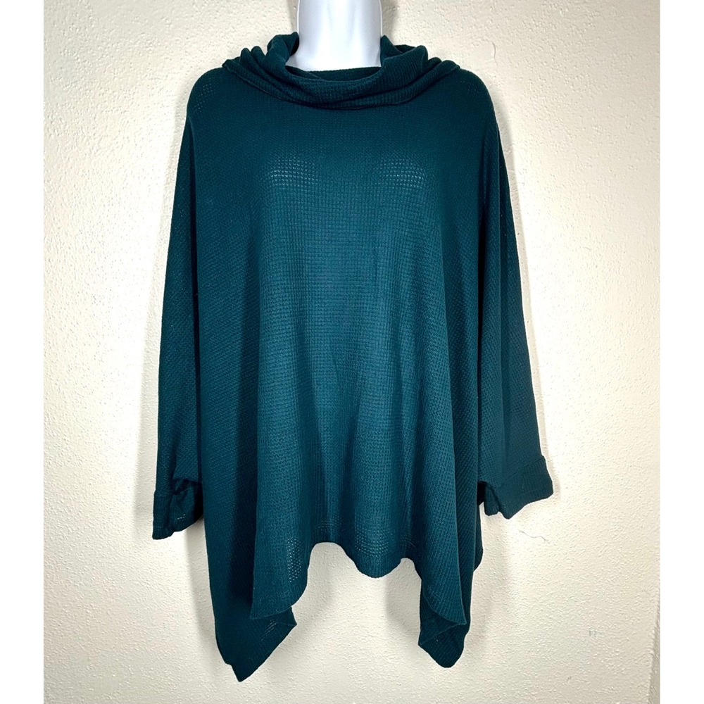 Maurices Teal Waffle Knit Cowl Neck Tunic Top‎ S/M Oversized Dolman Sleeve NWT